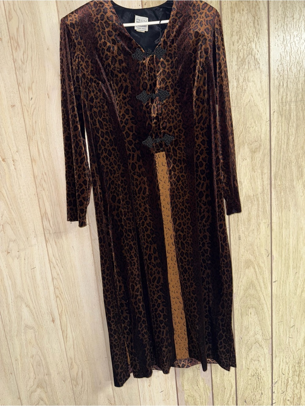 R&M Richards Brown and Black Leopard Velvet Dress with Frog Closures